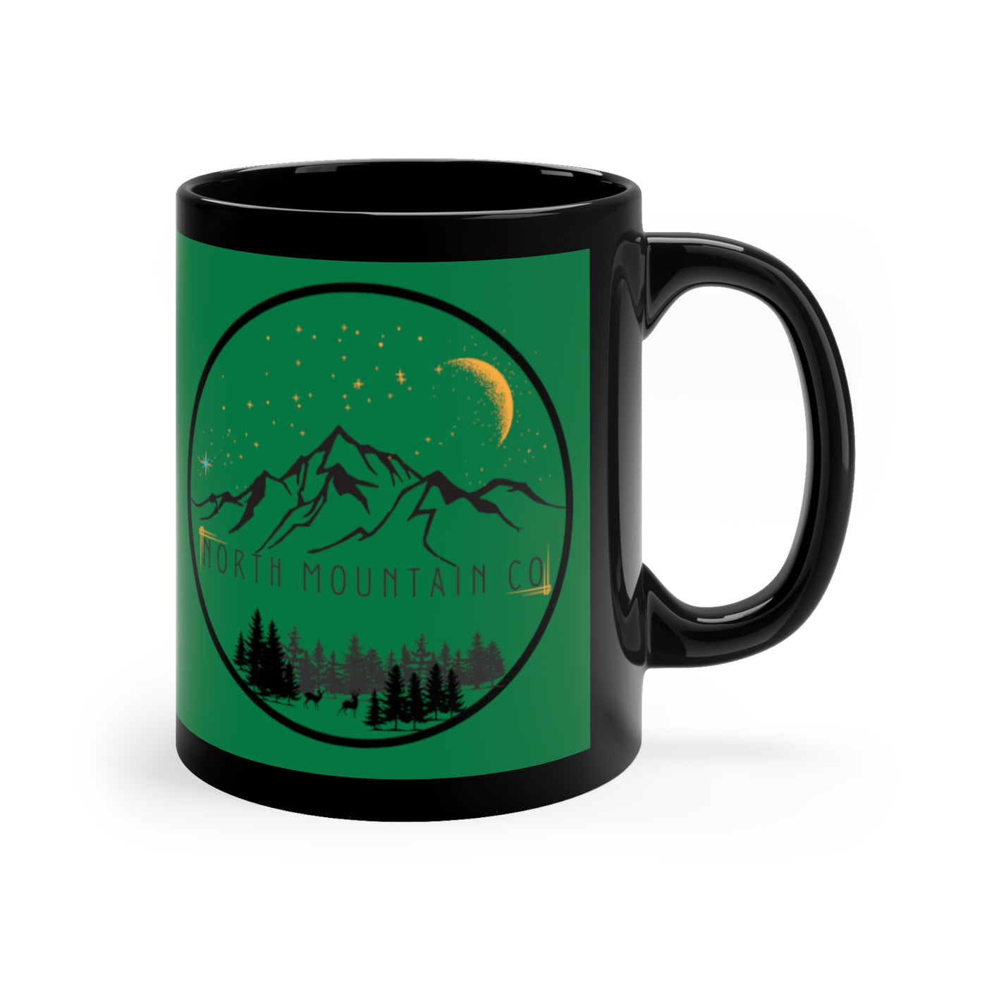 Deer Under Midnight Moon Black Coffee Mug, 11oz