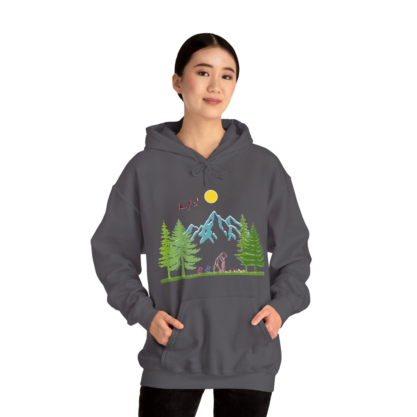 Mother Bear And Her Cubs Heavy Blend™ Hooded Sweatshirt