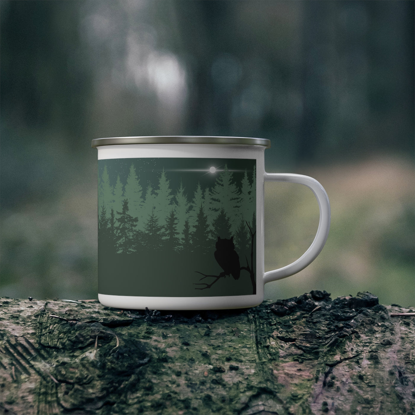 Owl at Midnight Enamel Camping Mug